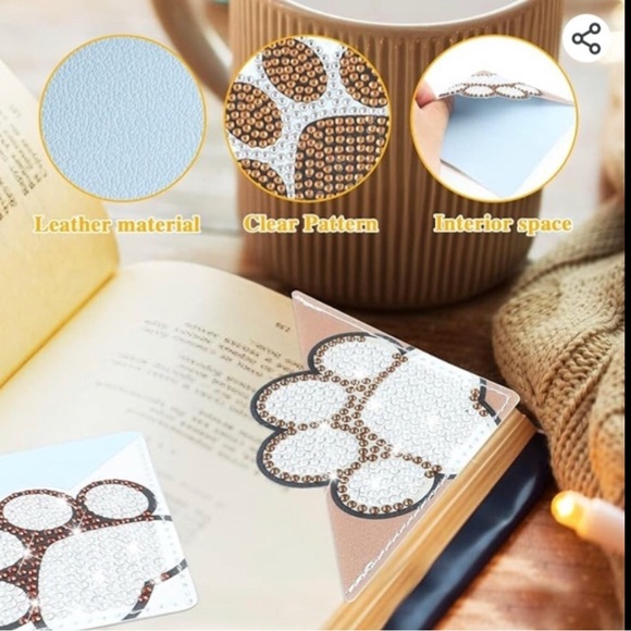 Diamond Art Paw Print Corner Bookmark, Neutral, Sparkly, Bling (TAN/BROWN) - Picture 15 of 16